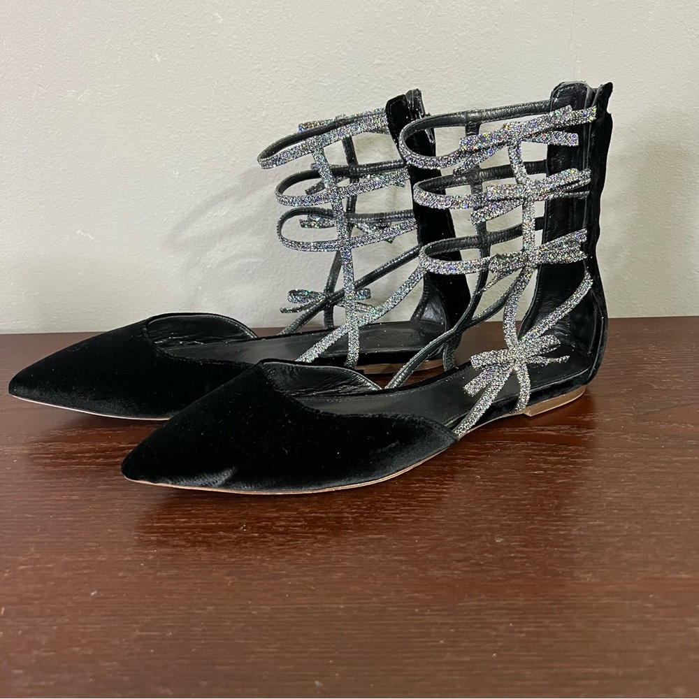J. Crew Velvet Bow Gladiator Flats Size 8 - Picture 5 of 9